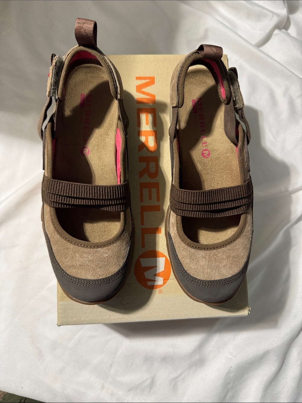 Merrell Kangaroo Leather Mary Jane Sandals NIB Taupe Brown US 5 EU 35 Gorpcore